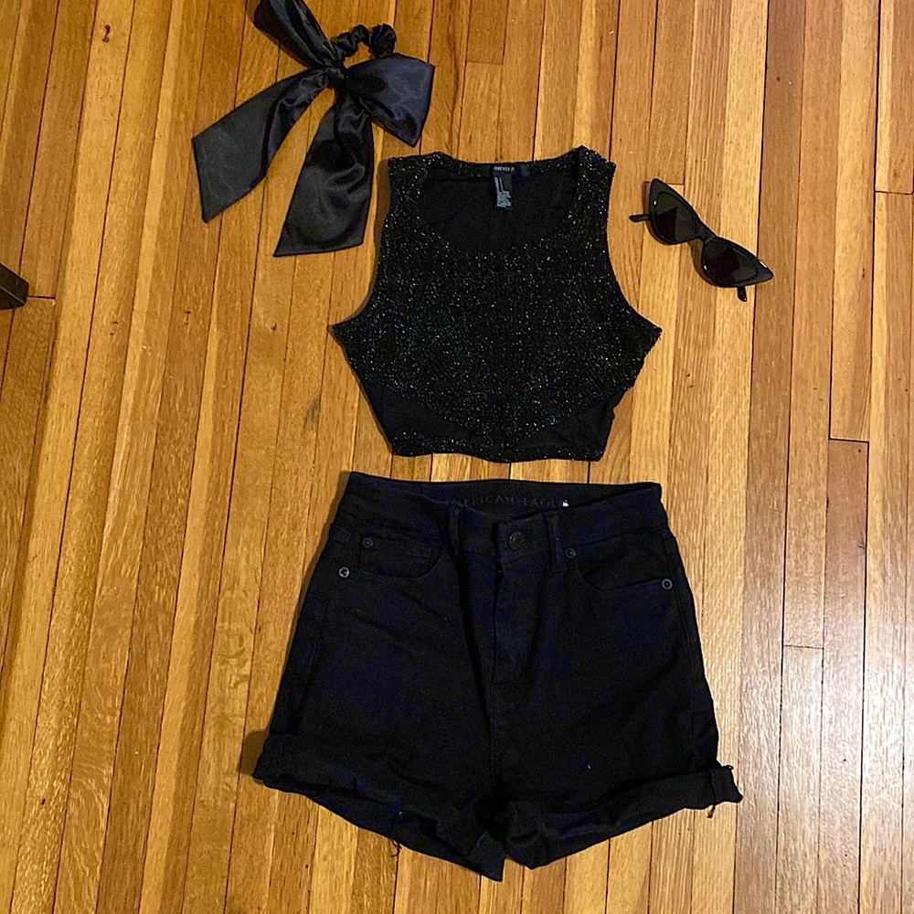 Black Sparkly Crop Top
